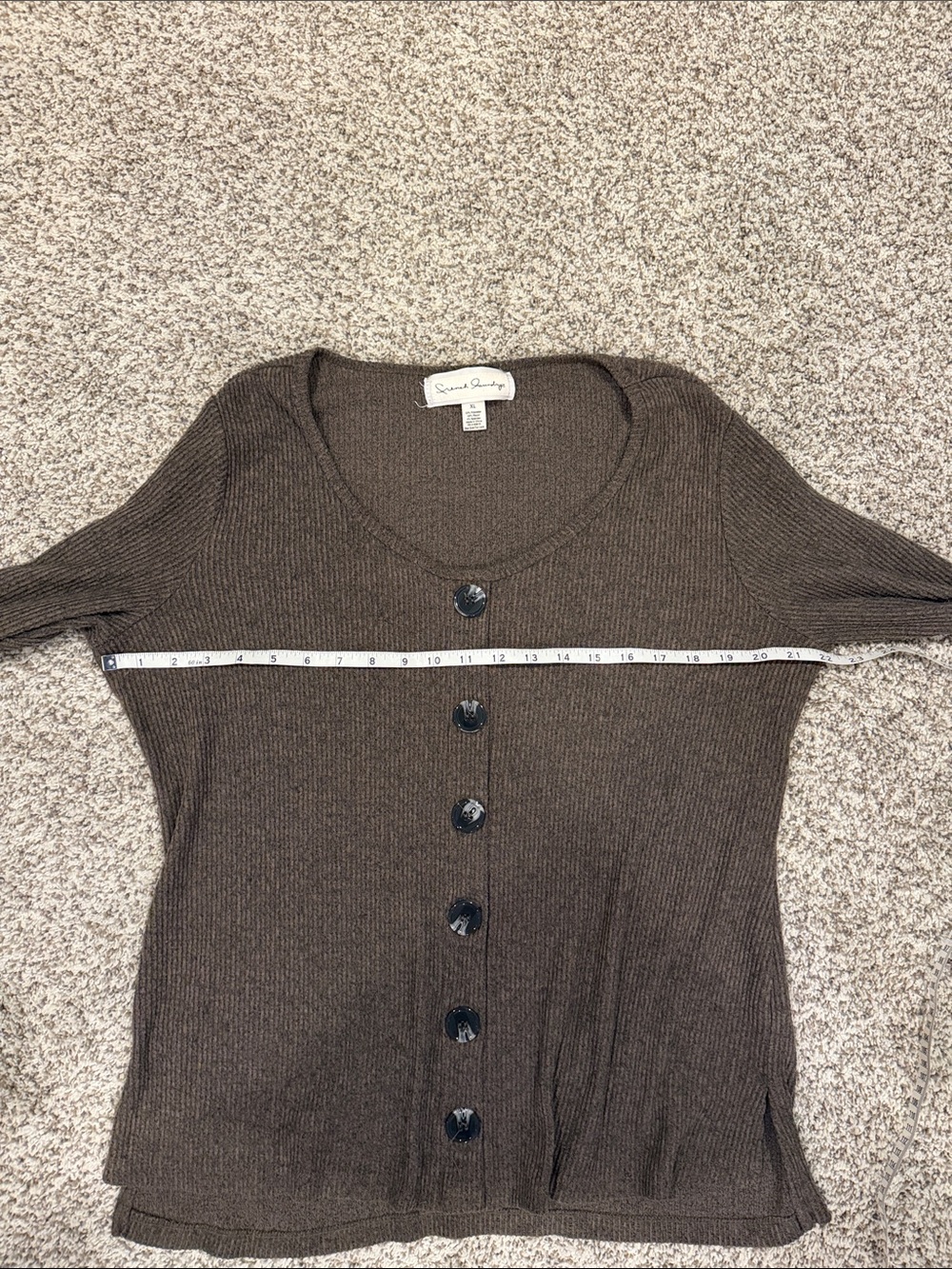 French Laundry Brown Ribbed Button-Front Top - Picture 4 of 5